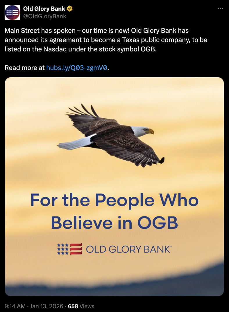 Old Glory Bank Aims for Nasdaq Listing via SPAC Merger