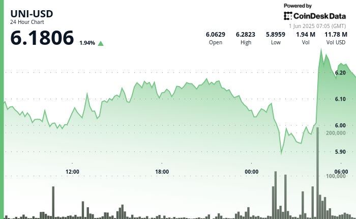 Uniswap's UNI Token Surges to $6.18 Following Significant Price Drop