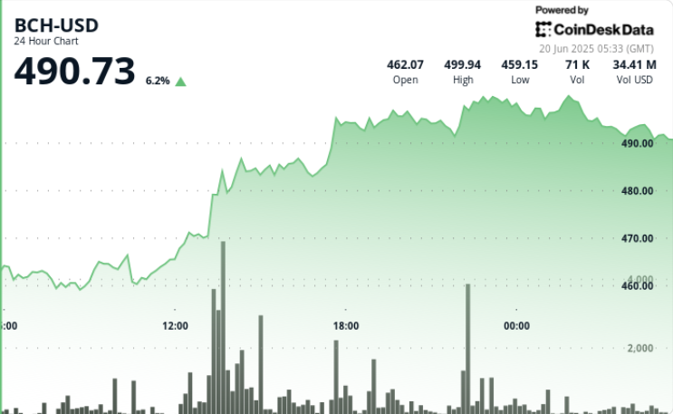 Bitcoin Cash Achieves Surprising Surge Towards $500 Amid 500% Volume Increase