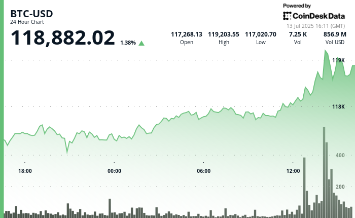 Bitcoin Hits New Heights at $119K While XLM and HBAR Shine in the Altcoin Market