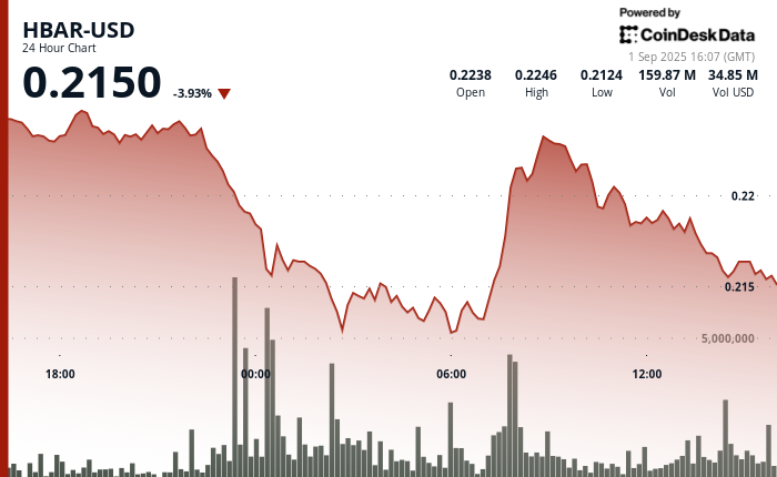 HBAR Shares Fall 4% as Institutional Pressure Grows