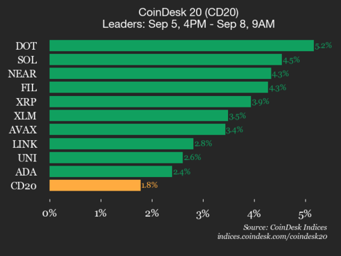 Performance Update of CoinDesk 20: Polkadot (DOT) Increased by 5.2%, Boosting the Index